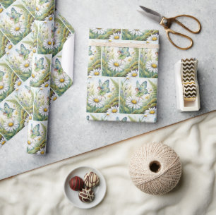 Feen-Schmetterling in einem Gänseblümchen-Garten Geschenkpapier