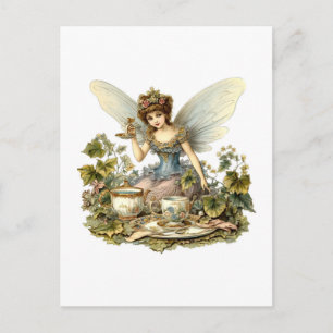 Feen-Teeparty Vintage Postkarte