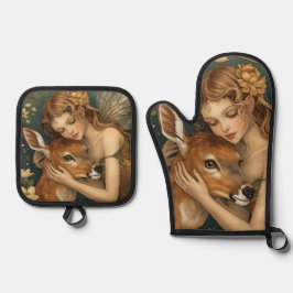 Feen-Umarmung - Das zarte Herz der Natur Ofenhandschuh & Topflappen-Set