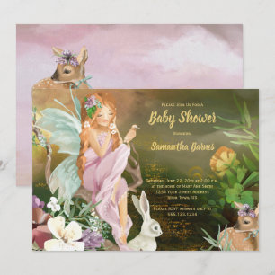 Feen und Baby Animals Woodland Babydusche Einladung