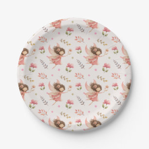 Feen- und Blumenillustrationen Pastellrosa Floral Pappteller