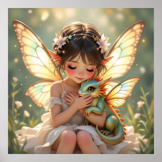 Feen und Drache | Chibi Anime Märchen Poster (Vorne)
