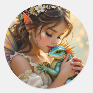 Feen- und Drachen-Mystical Girl's Runder Aufkleber
