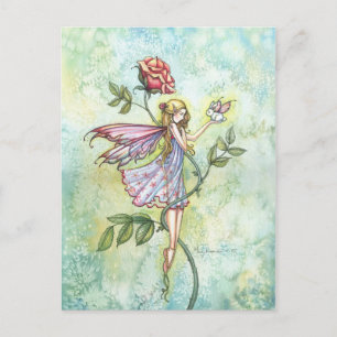 Feen- und Hasen-Fantasie-Kunst mit kleinen Flügeln Postkarte