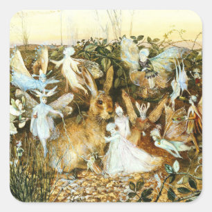 Feen und Kaninchen Quadratischer Aufkleber