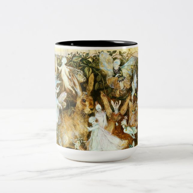 Feen und Kaninchen Zweifarbige Tasse (Mittel)