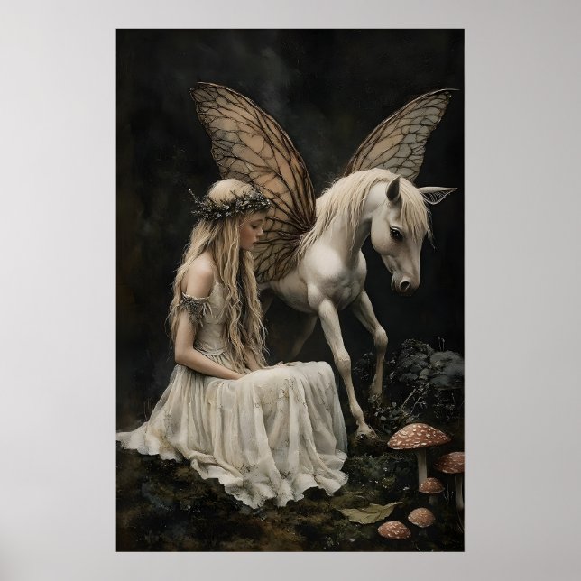 Feen- und Pegasus-Kunstposter, Dark Academia Poster (Vorne)