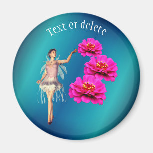 Feen- und rosa Zinnienblumen personalisiert  Magnet
