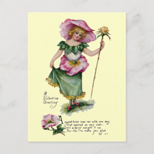 Feen- und Wilde-Rosen-Vintage-Valentin Feiertagspostkarte