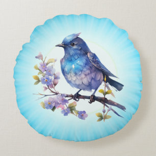Feen-Vogel-Blumen-Aquarell-Cliparts-73611 Rundes Kissen