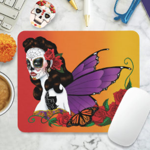 Feen Zucker Schädel Lila Flügel Rosen Sonnenunterg Mousepad