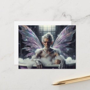 Feenältester Mann Graue Haare in der violetten Bad Postkarte