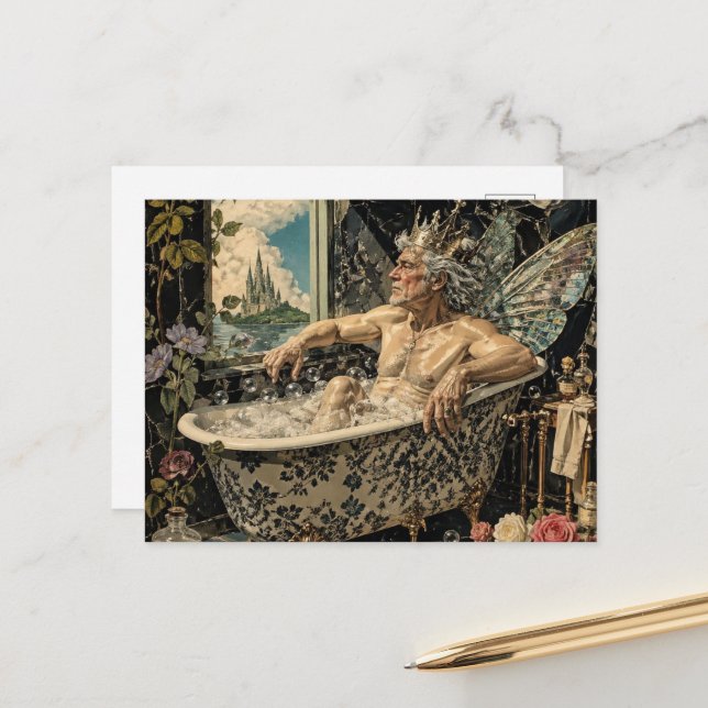 Feenältester Mann in der Badewanne Postkarte (Vorderseite/Rückseite Beispiel)