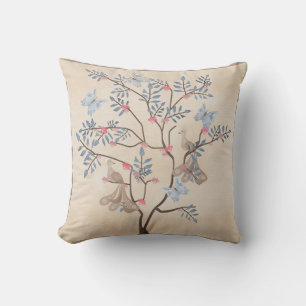 Feenhafte Fantasiebaumvogel-Blumen beige Grunge Kissen