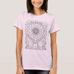 Feenhaftes Katzen-und Rosen-Fenster T-Shirt