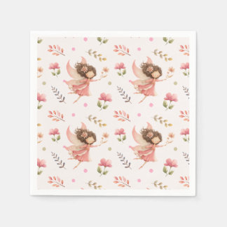 Feenillustration Pastellrosa Floral Serviette