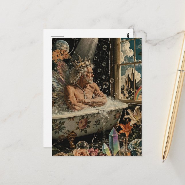 Feenkönig-Bade-Collage Postkarte (Vorderseite/Rückseite Beispiel)