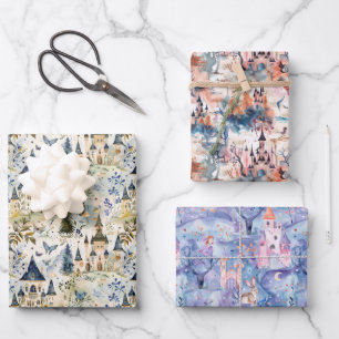 Feenland-Schlösser verschiedene Farben Geschenkpapier Set