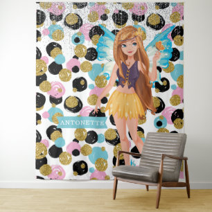 Feenprinzessin Farbige Punkte Glitzereffekt Wandteppich