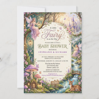 Feenprinzessin rosa Flieder Fantasy Baby Shower Einladung