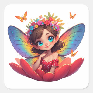 ✨ Feenprinzessin-Rosen-Aufkleber für Mädchen und T Quadratischer Aufkleber