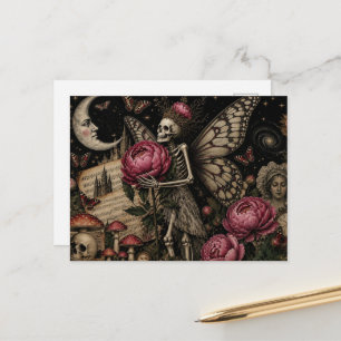 Feenskelett und Pfingstrosen Collage Postkarte