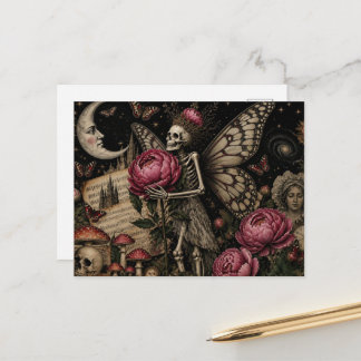 Feenskelett und Pfingstrosen Collage Postkarte