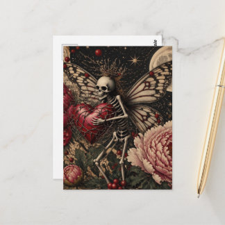 Feenskelett und Pfingstrosen Dark Fantasy  Postkarte