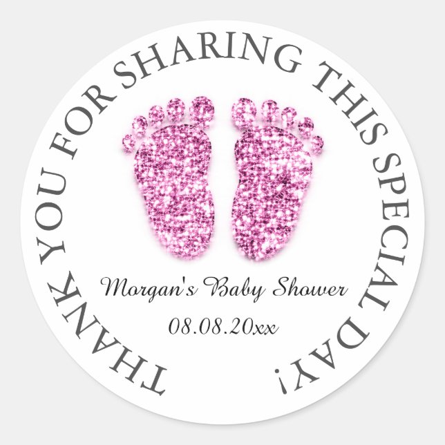 Feet Baby Dusche Gefallen Danke Pink Boy White Runder Aufkleber (Vorderseite)