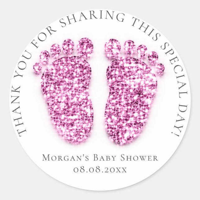 Feet Baby Dusche Gefallen Glitzer Pink White Runder Aufkleber (Vorderseite)