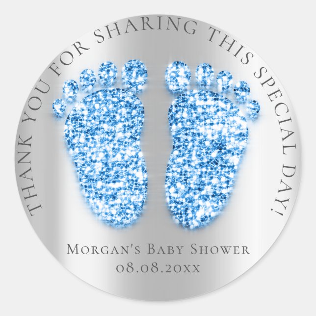 Feet Baby Showfavor Danke Silver Royal Blue Runder Aufkleber (Vorderseite)