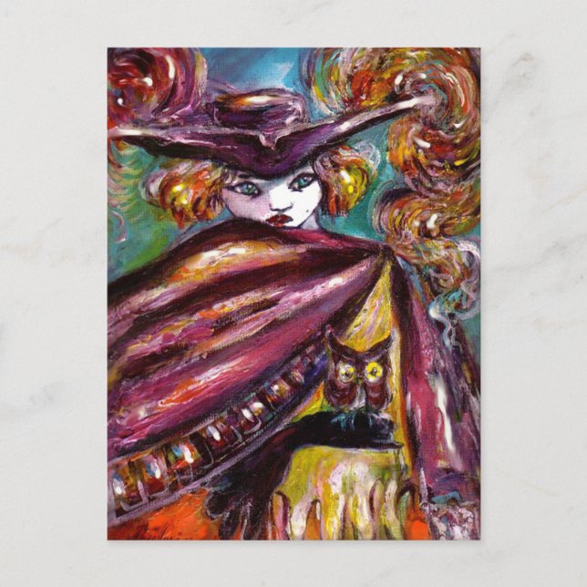 FEHLEN / Mysteriöse Maske mit Tricorn und Eule Postkarte (Vorderseite)