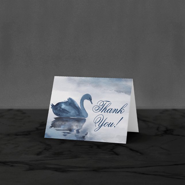 Fehlsichtigkeit | Dusty Blue Swan Lake Wedding Dankeskarte (Von Creator hochgeladen)