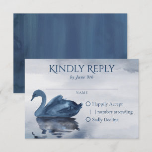 Fehlsichtigkeit   Dusty Blue Swan Lake Wedding RSVP Karte