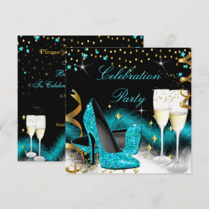 Feier Champagner Party Türkisblaue High Heels Einladung
