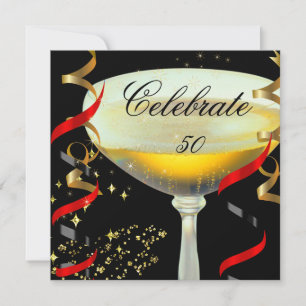Feier Champagner Rot Gold Schwarz Party Einladung