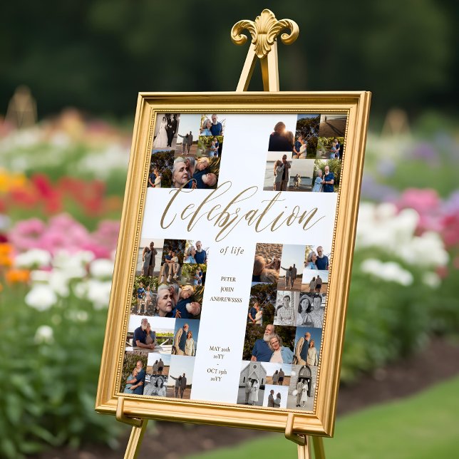 Feier der Beerdigung von Lebenskreuz-Collage Poster (Celebration of Life Cross Photo Collage Funeral Poster)