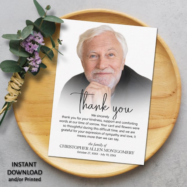 Feier des Fotos Leben DOWNLOAD Dankeschön Karte (Celebration of life funeral photo thank you cards - INSTANT DOWNLOAD and/or PRINTED)