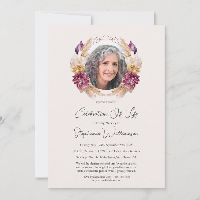 Feier des Lebens 5 Foto Herbst Beerdigung der Blum Einladung (Vorderseite)