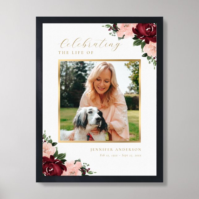 Feier-des-Lebens-Blumen-Foto-Willkommensschild Poster (Framed)
