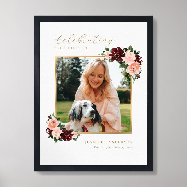 Feier-des-Lebens-Blumen-Foto-Willkommensschild Poster (Framed)