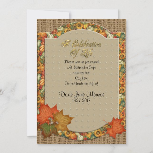 Feier des Lebens Einladung Herbst Thema (Vorderseite)