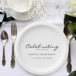 Feier des Lebens Elegante Script Beerdigung Pappteller