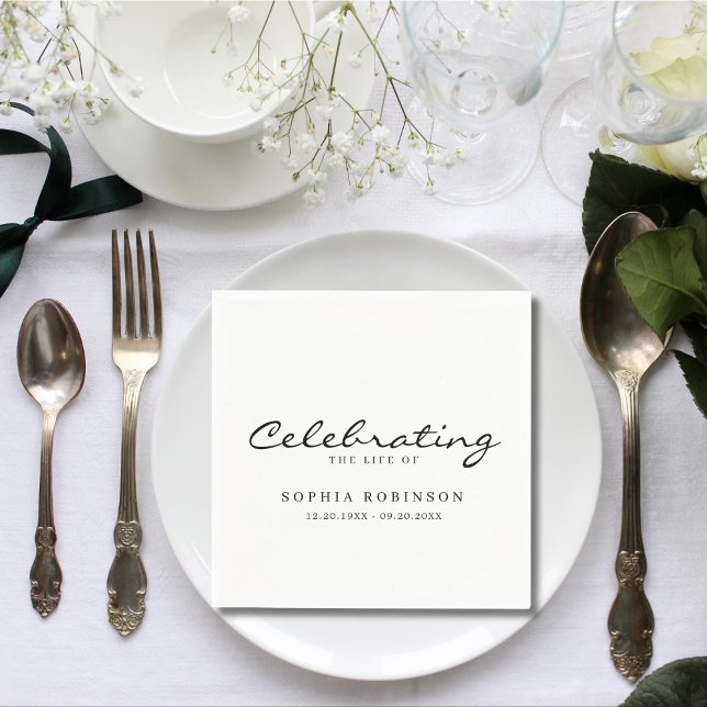 Feier des Lebens Elegante Script Beerdigung Serviette (Von Creator hochgeladen)