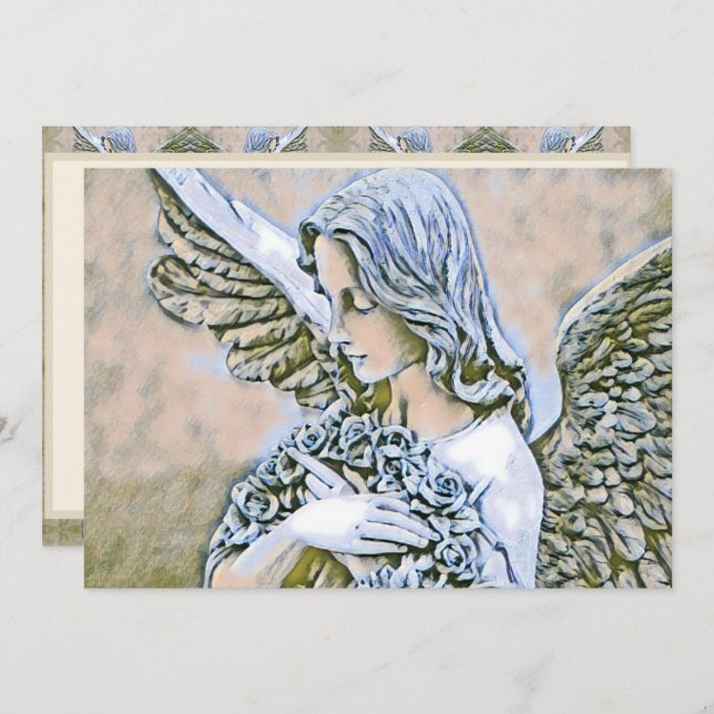 Feier des Lebens - Engel mit Blume Einladung (Vorne/Hinten)