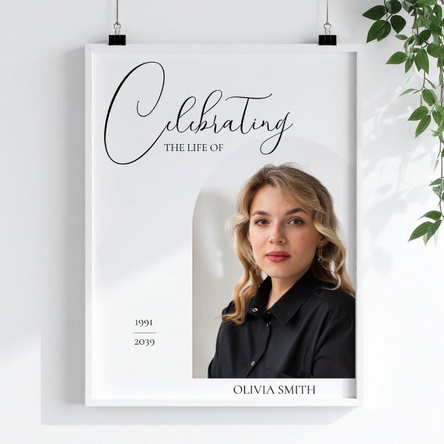 Feier des Lebens Foto Minimalistisches Skript Erin Poster (Celebration of Life Photo Minimalist Script Memory Poster, Daughter Memorial)