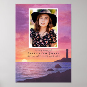 Feier des Lebens im Leuchtturm bei Sonnenuntergang Poster