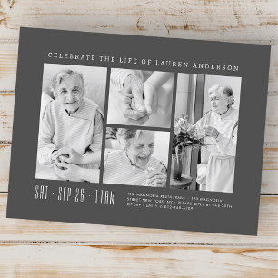 Feier des Lebens Modern Einfach 4-Foto-Collage Postkarte