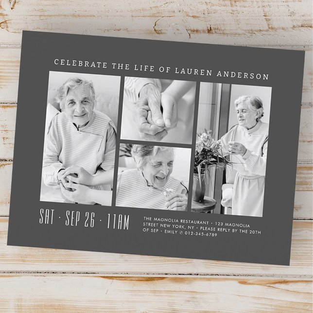 Feier des Lebens Moderne einfache 4-FotoCollage Postkarte (Von Creator hochgeladen)