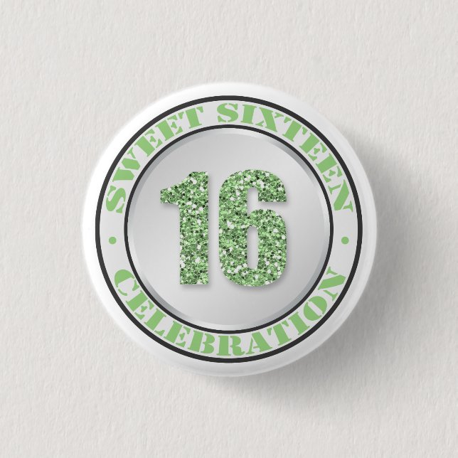 Feier-Knöpfe des Glitzer-grüne Bonbon-16 Button (Vorderseite)